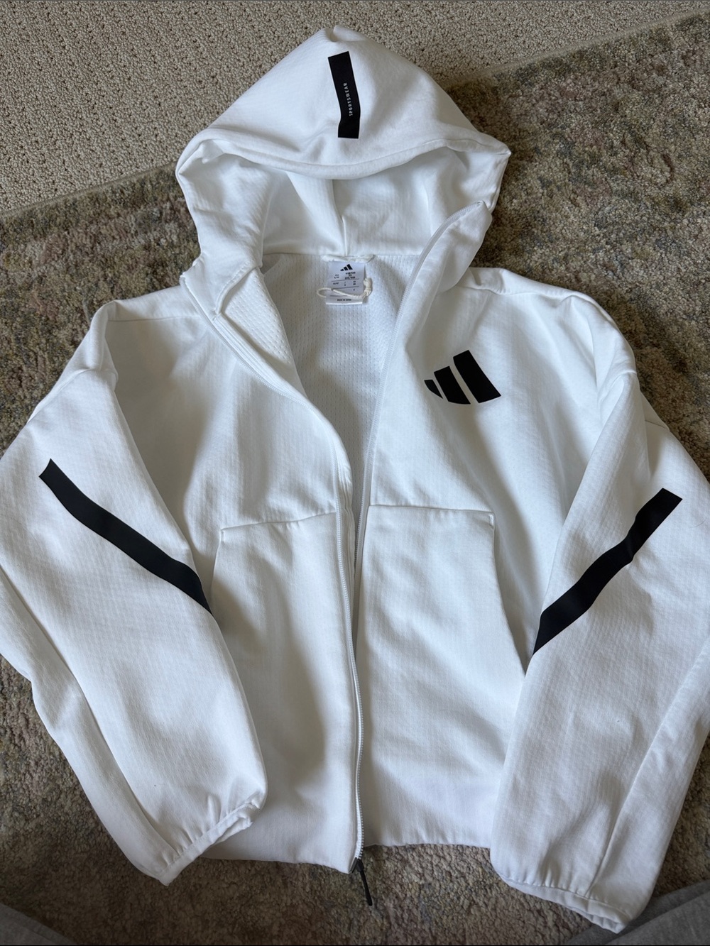 adidas White Hoodie with Black Stripe Accents